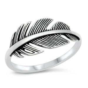 Sterling Silver Feather Ring 9 mm 925 Fashion Band